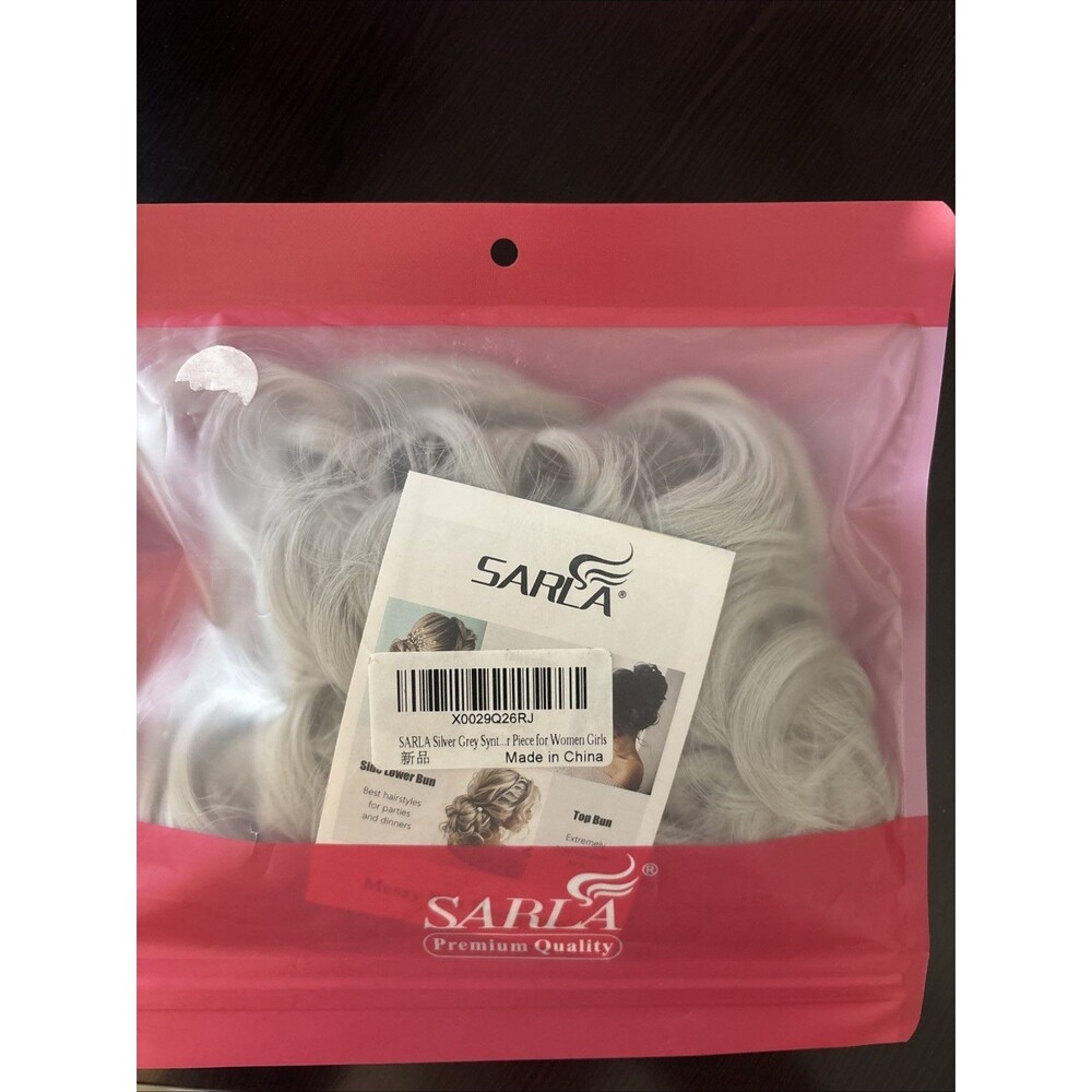 SARLA Updo Messy Bun Hair Piece Silver Grey Synthetic